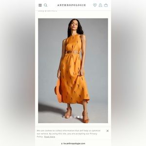 Farm Rio Parrot Halter Dress Embroidered Anthropologie Linen Blend Size L